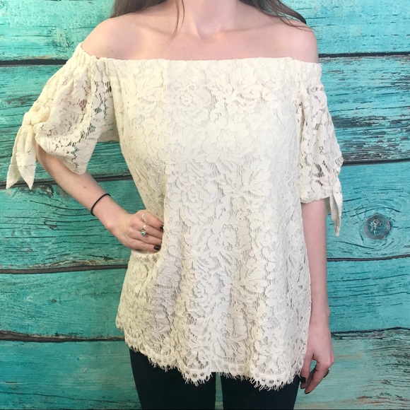 Miss Chievious Lace Cream Off Shoulder Boho Blouse - Picture 3 of 8